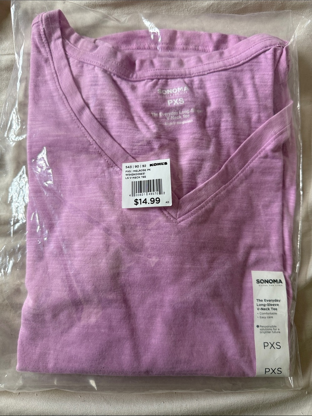 Sonoma Pink V-Neck Long Sleeve Tee